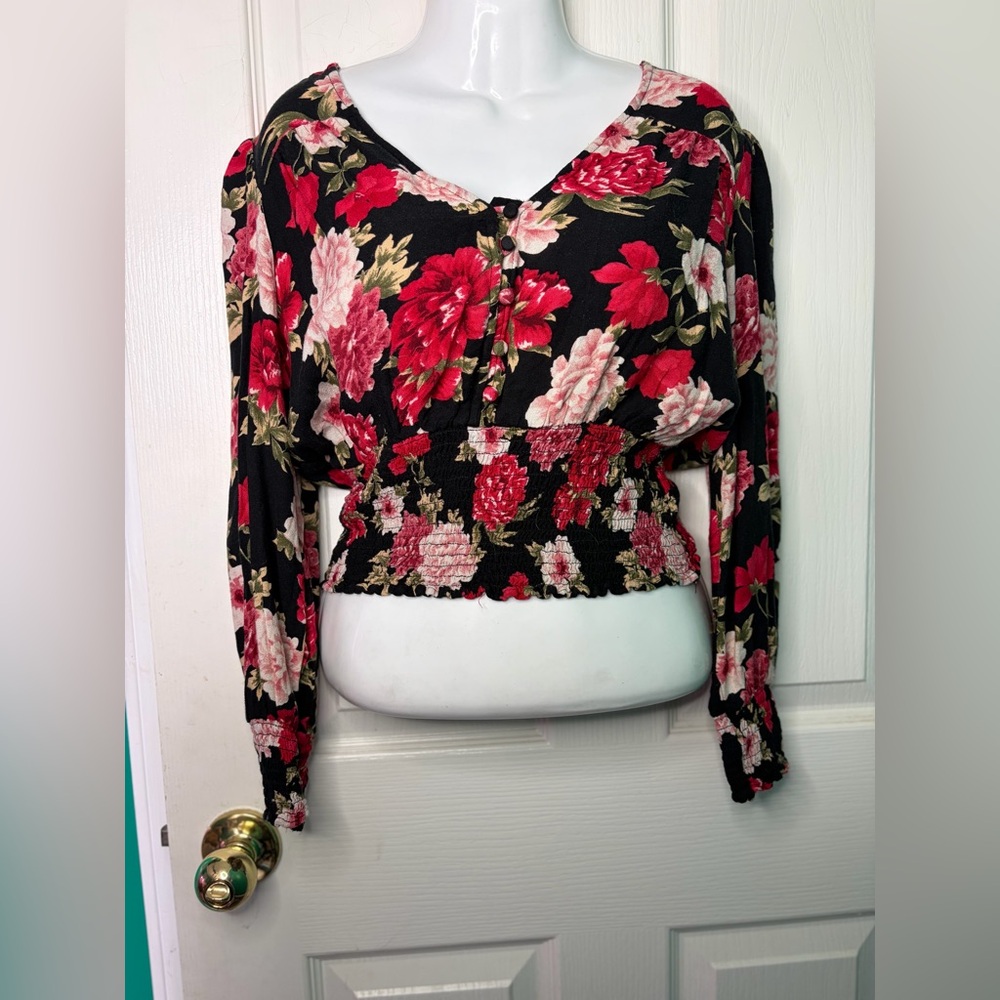 American Eagle Outfitters Floral Black and Red Blouse